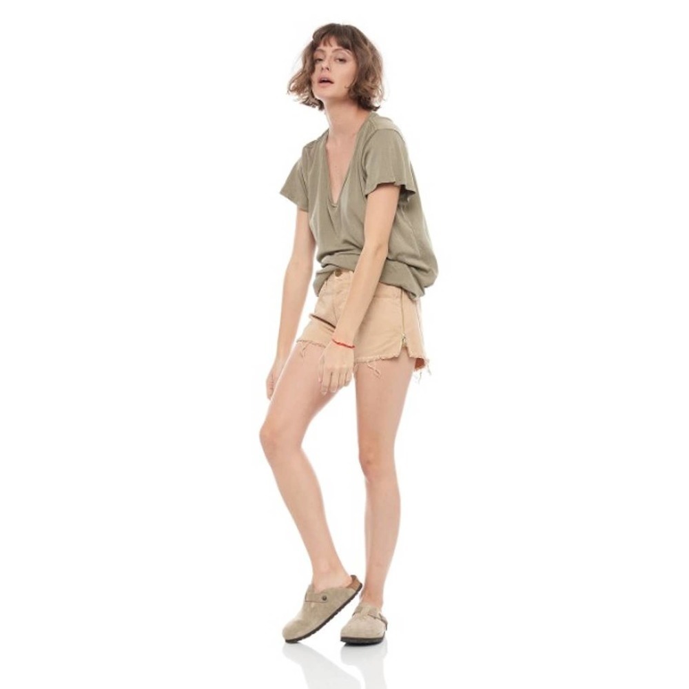 Free People X Sandrine Rose Raw Hem Button Fly Denim Cut Off Shorts Beige Sz 28